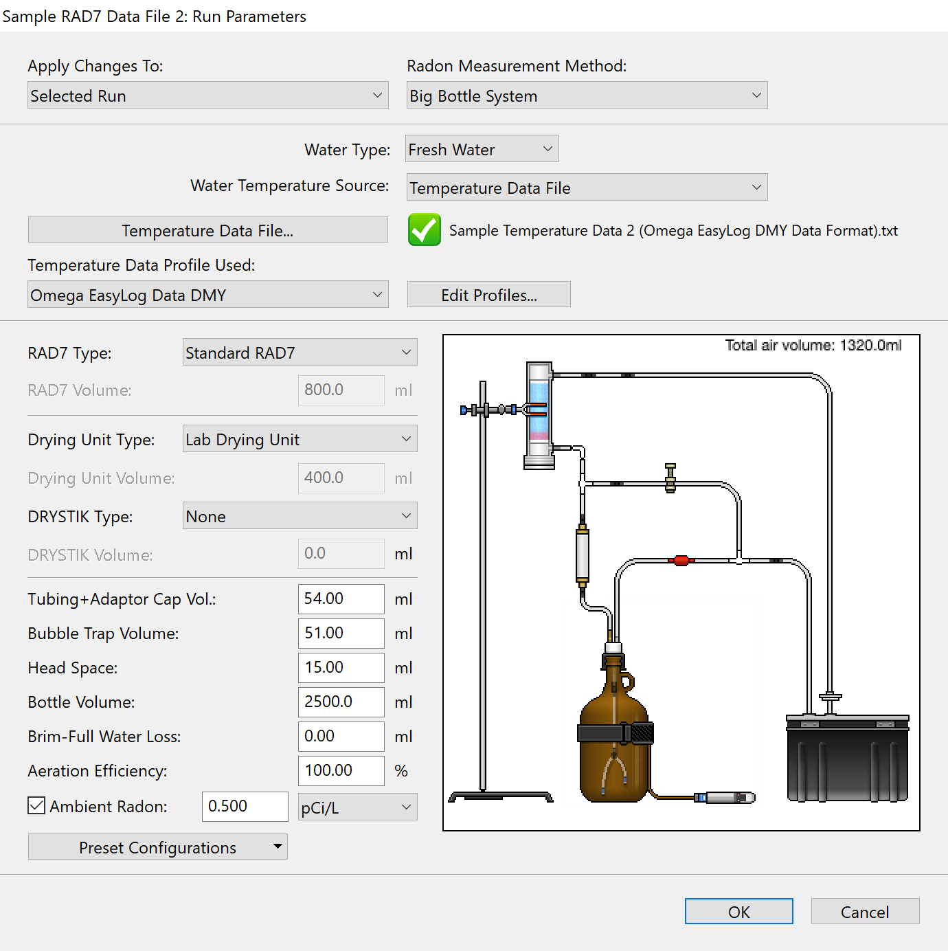 Run Window Parameters Setting Test Parameters