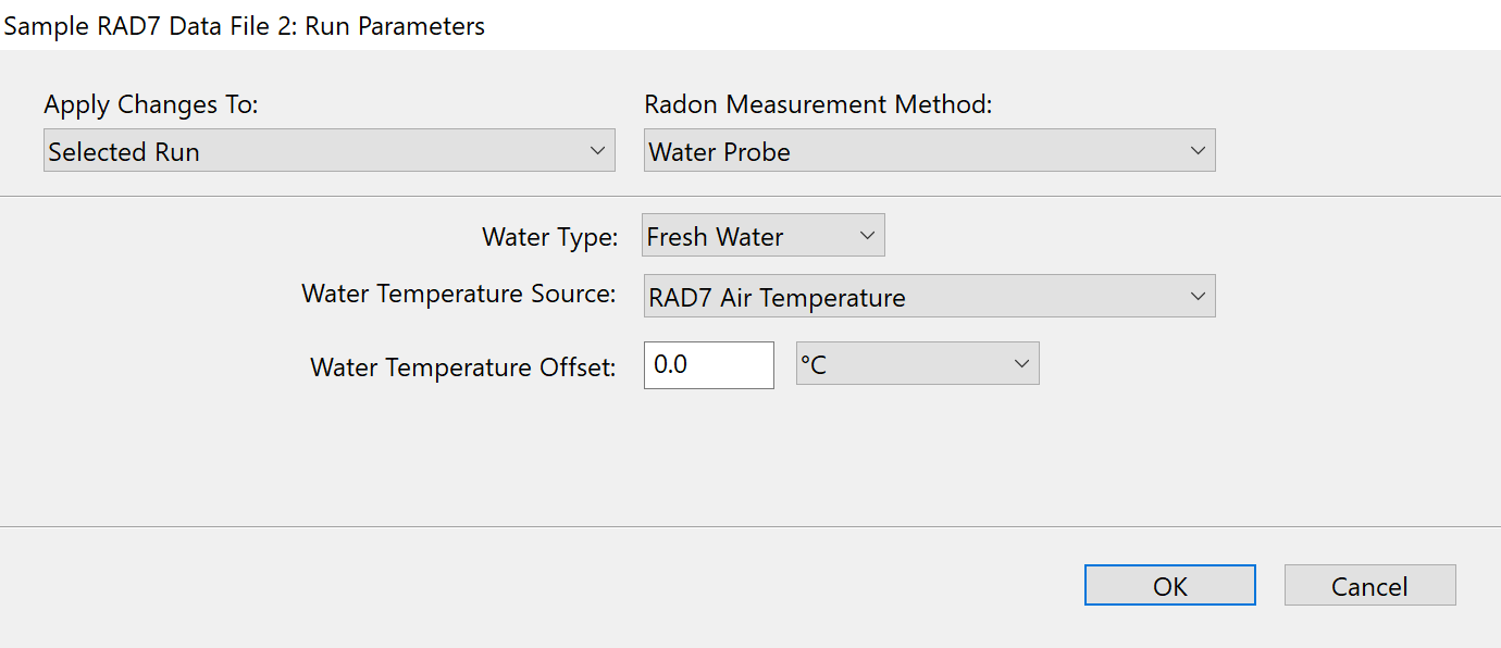 Run Window Parameters Setting Test Parameters